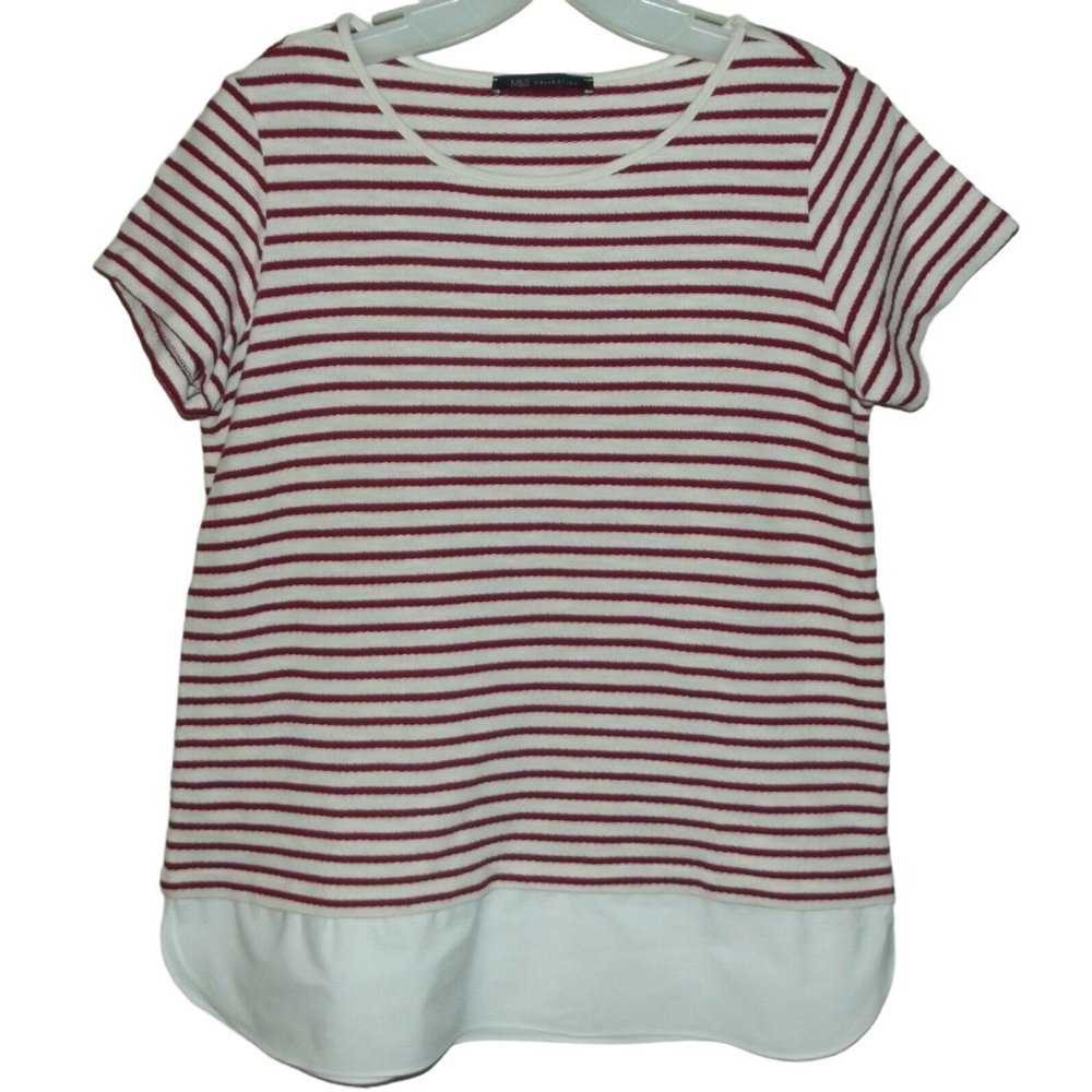 M & S Collections UK Sz 14 (USA 10) Red & Ivory Striped Sweater w/shirttail m